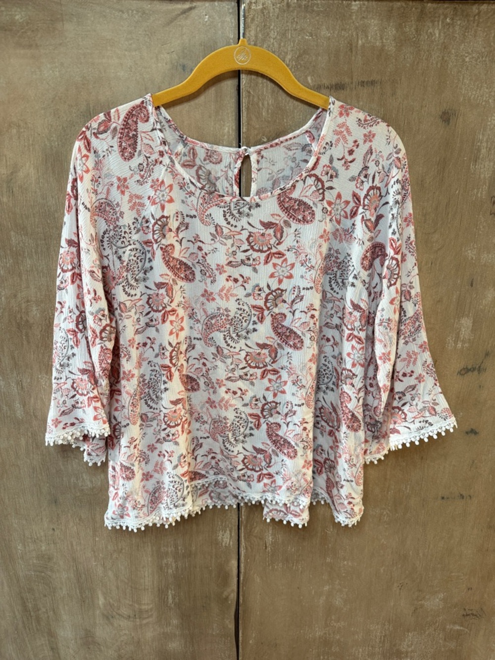 Crochet-Trim Paisley Tunic Top - Pink